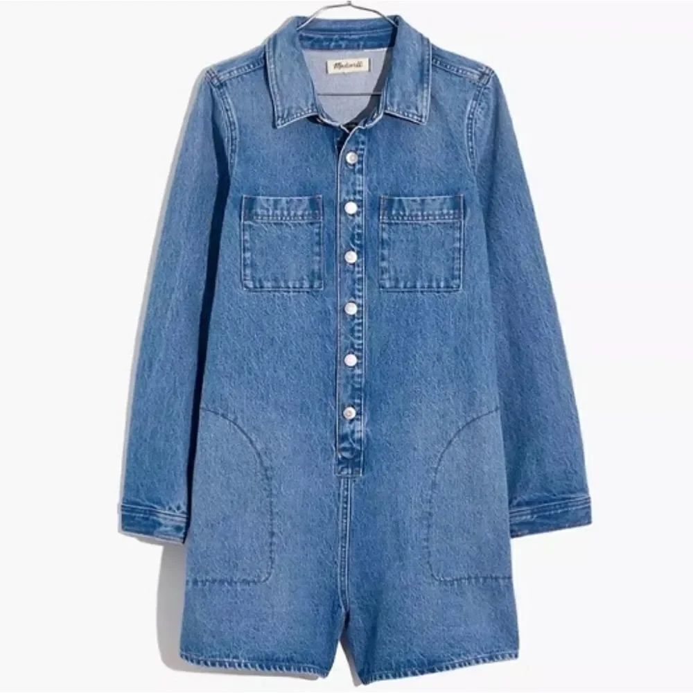 Madewell Denim Long Sleeves Romper Overall Bib